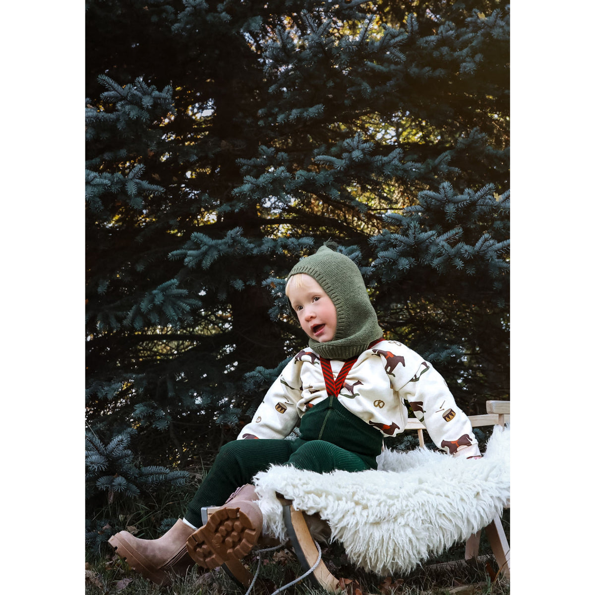Silly Silas Footless Cotton Tights With Braces Dark Forest Green Christmas Patterned