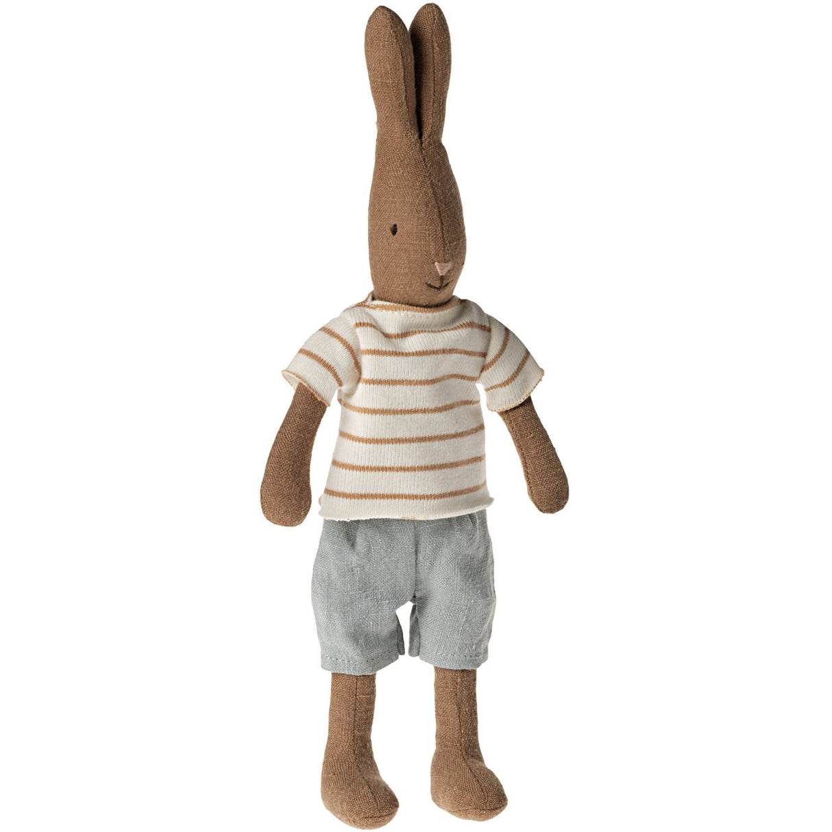 Maileg Rabbit Size 1, Chocolate Brown - Striped Blouse and Shorts