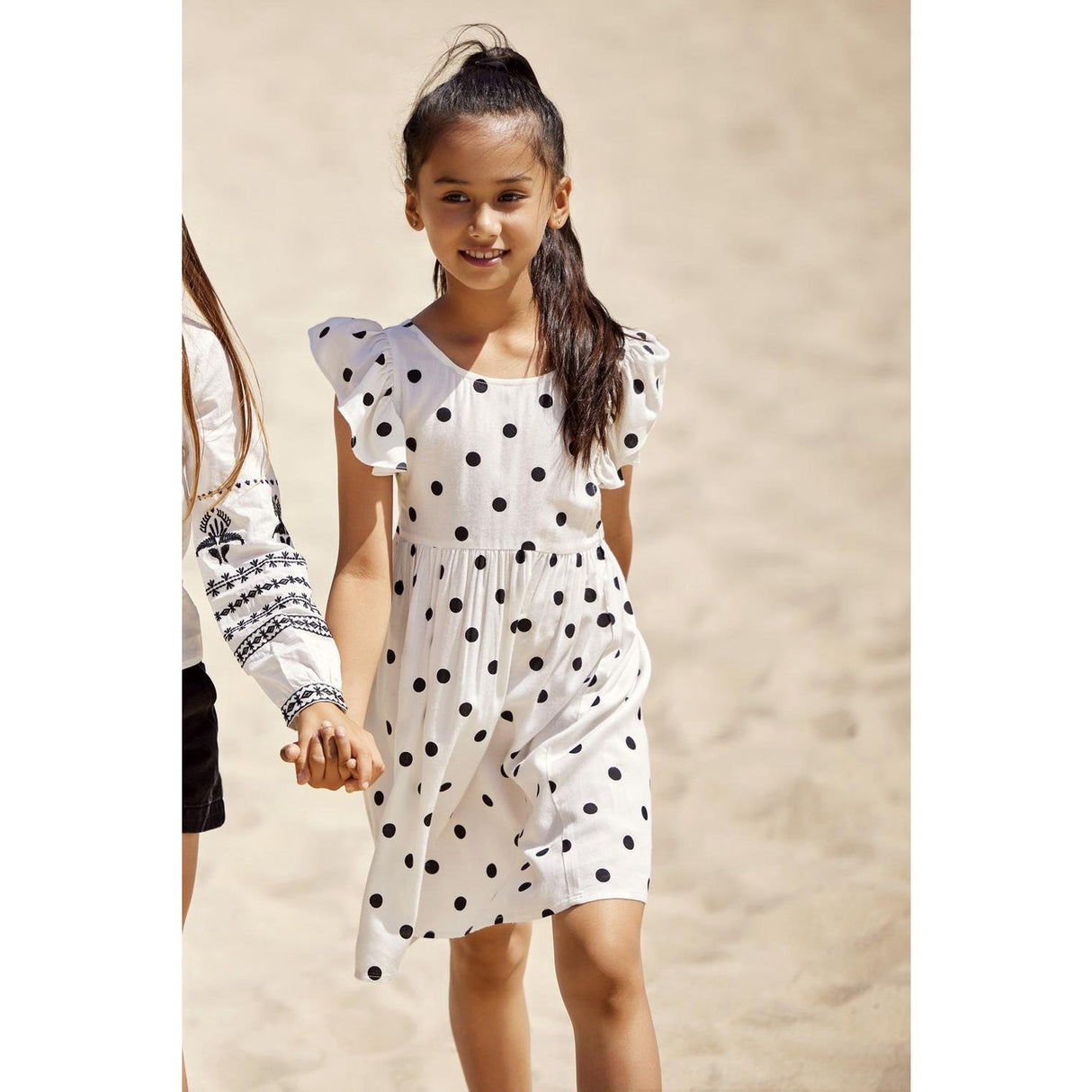 kids ONLY Cloud Dancer Black Dot Dotty Detail Dress