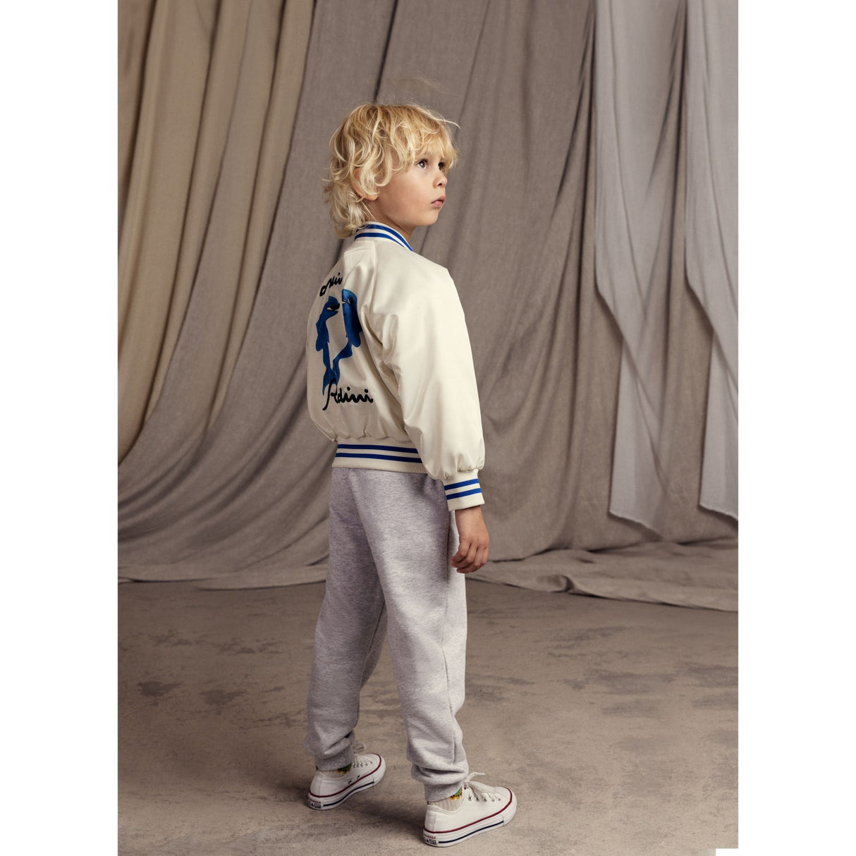 Mini Rodini White Dolphins Lightweight Baseball Jacket 6