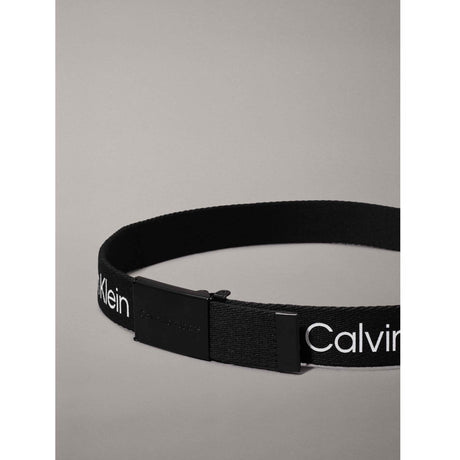 Calvin Klein Ck Black Canvas Logo Metallic Buckle Belt