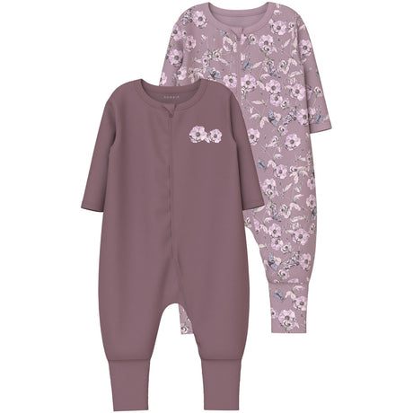 Name It Grape Shake Nightsuit 2-pack Zip Grape Flower Noos