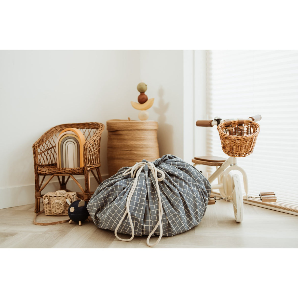 Play&Go Organic Grid Blue 2-in-1 Playmat