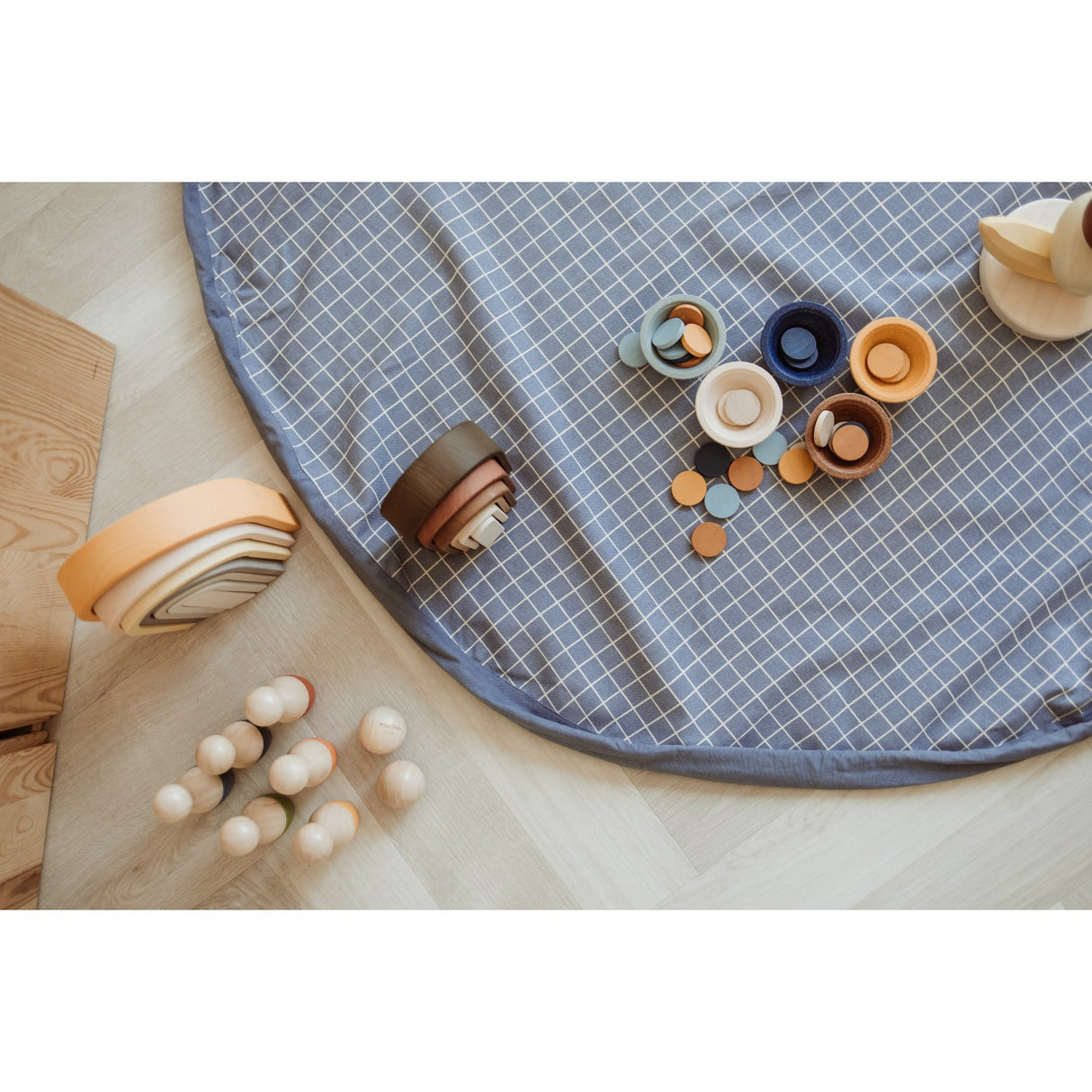 Play&Go Organic Grid Blue 2-in-1 Playmat