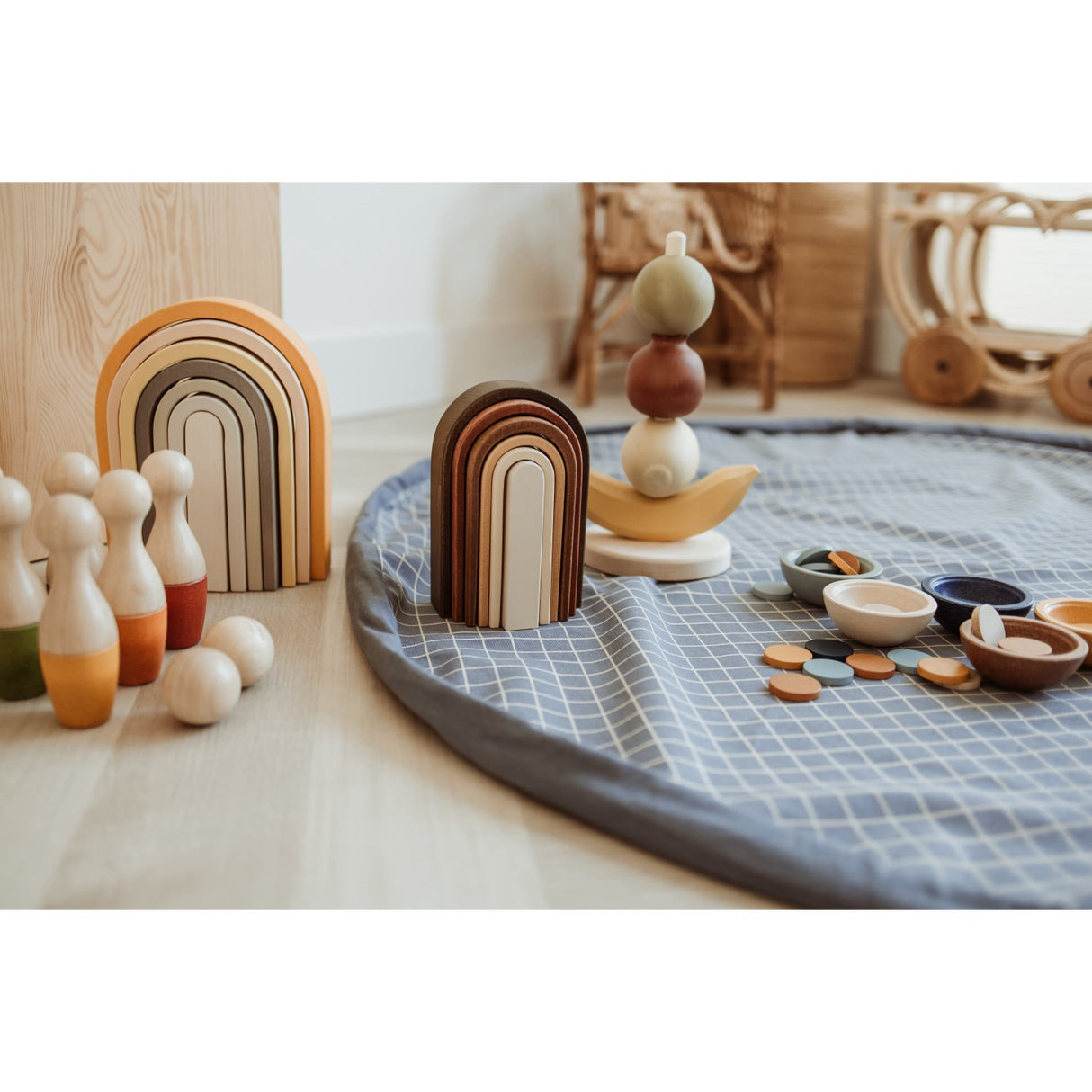 Play&Go Organic Grid Blue 2-in-1 Playmat