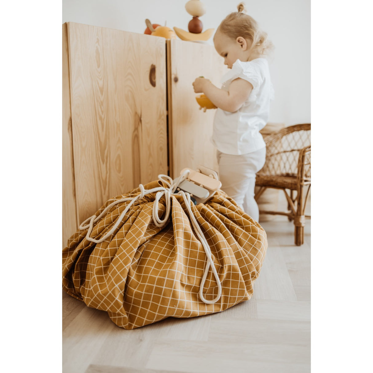 Play&Go Organic Grid Mustard 2-in-1 Playmat