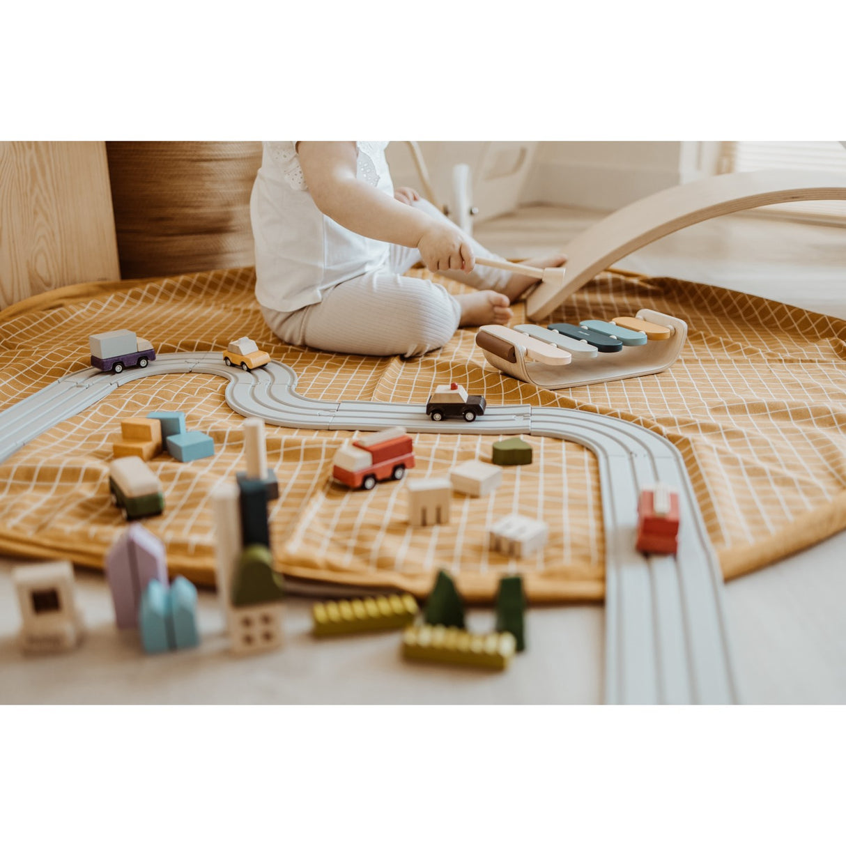Play&Go Organic Grid Mustard 2-in-1 Playmat