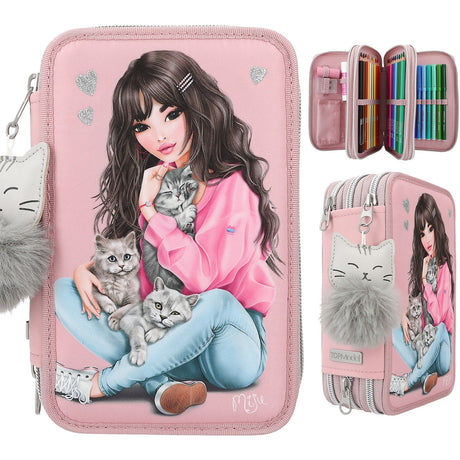 TOPModel Triple Pencil Case Kitty And Doggy