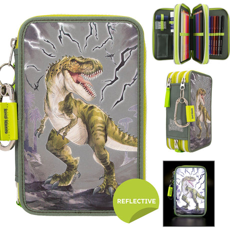 Dino World Triple Pencil Case Reflector