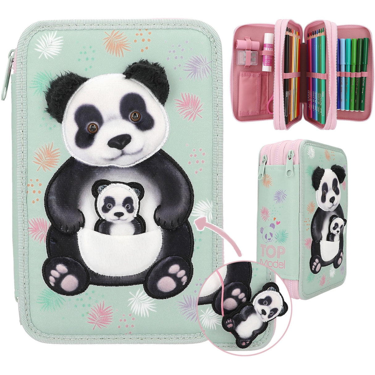 TOPModel Triple Pencil Case w/Panda Wild