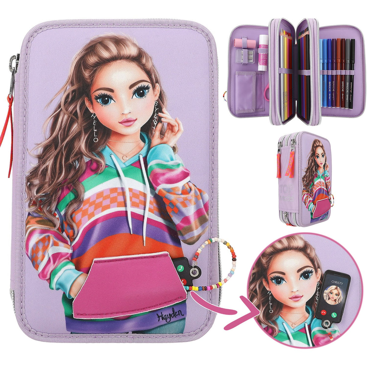 TOPModel Triple Pencil Case w/Magnetic Smartphone Joy