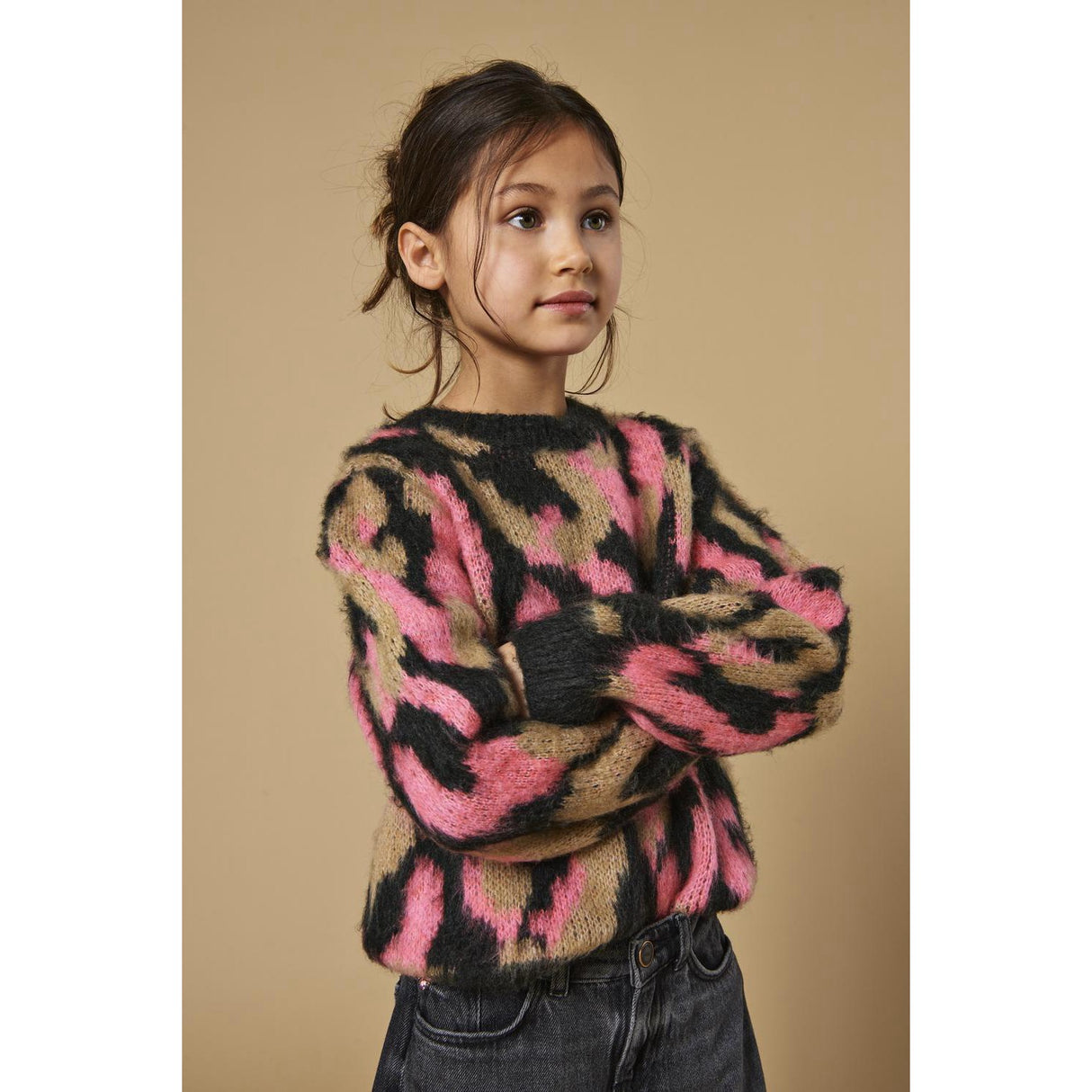 kids ONLY Pirate Black Salmon Rose + Curry Wild O-Neck Knit Blouse 2