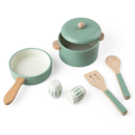 Sebra Green Kitchen Pot and Pan Set, Wood