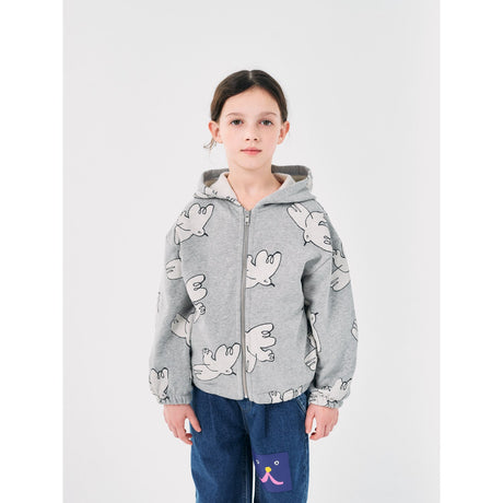 Bobo Choses Light Heather Grey Freedom Bird All Over Zipped Hoodie 2