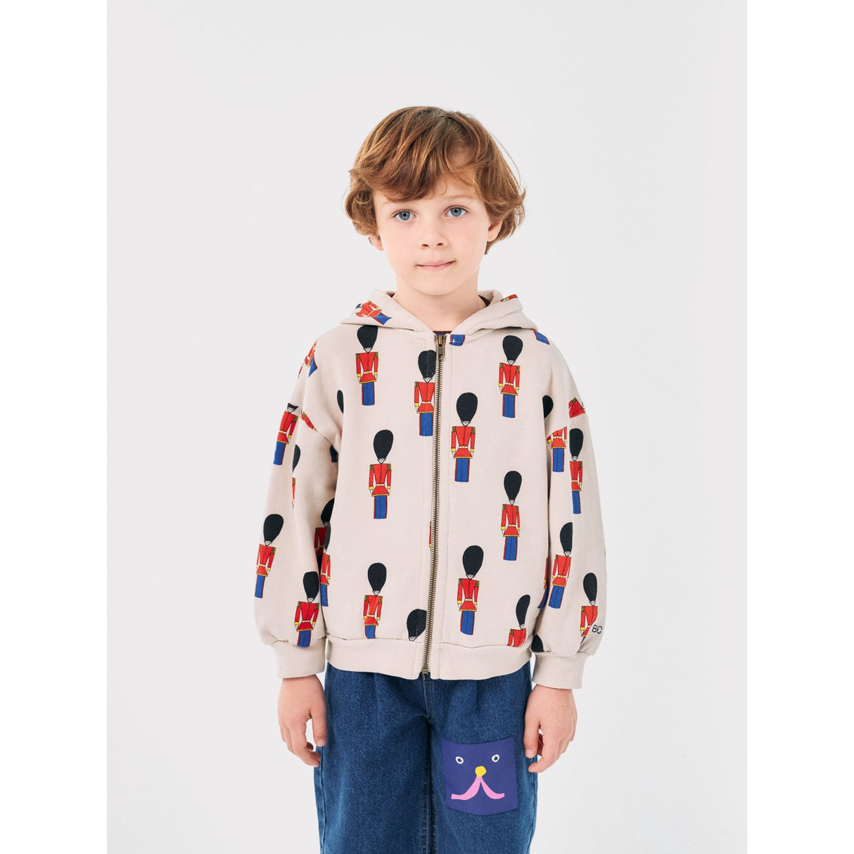 Bobo Choses Light Brown Little Tin Soldiers All Over Zipped Hoodie