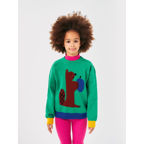 Bobo Choses Green Hungry Squirrel Jacquard Jumper 2