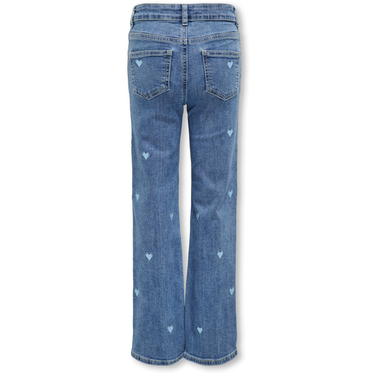 kids ONLY Light Medium Blue Denim Embroidered Blue Hearts Juicy Wide Leg Heart Denim Jeans