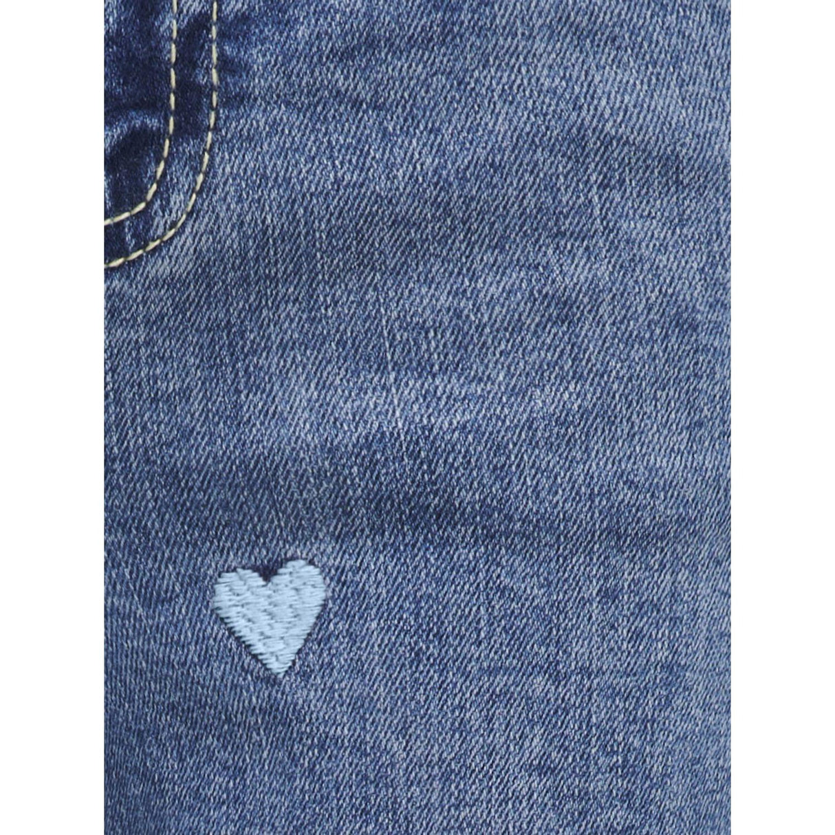 kids ONLY Light Medium Blue Denim Embroidered Blue Hearts Juicy Wide Leg Heart Denim Jeans