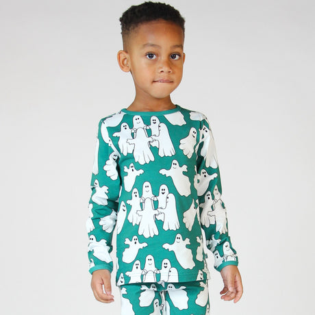 Småfolk Petroleum Green Long Sleeve Blouse With Ghosts 2