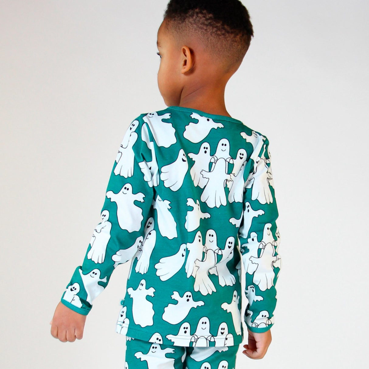 Småfolk Petroleum Green Long Sleeve Blouse With Ghosts 3