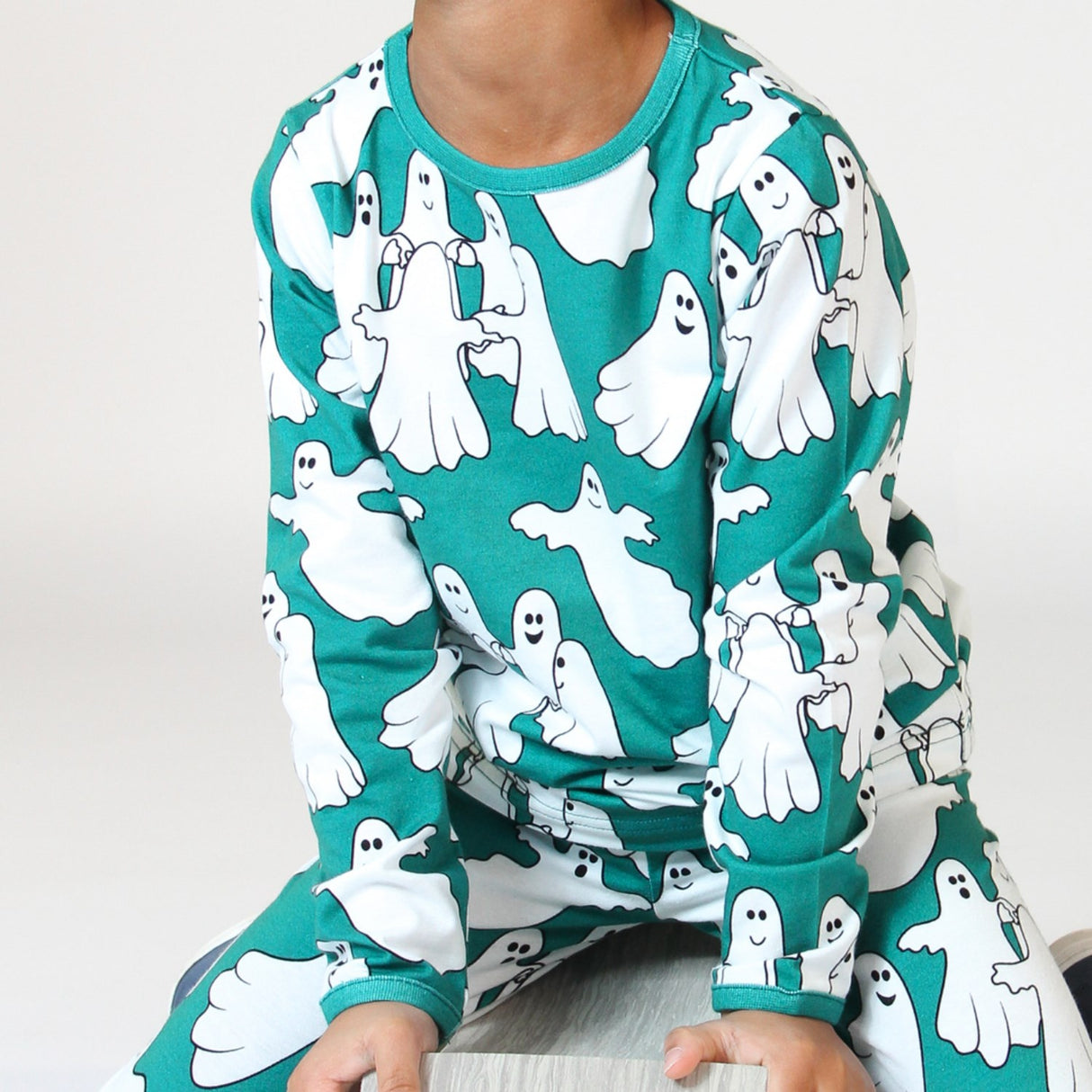 Småfolk Petroleum Green Long Sleeve Blouse With Ghosts 4