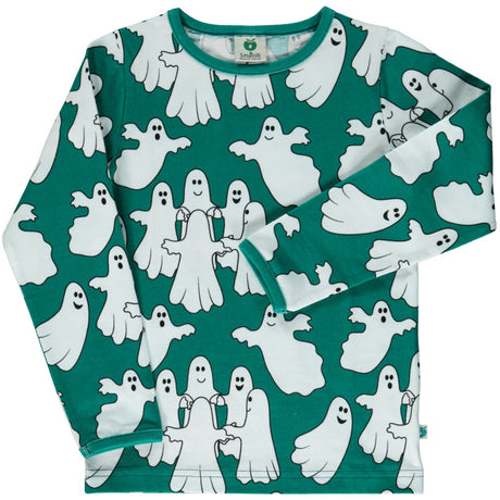 Småfolk Petroleum Green Long Sleeve Blouse With Ghosts