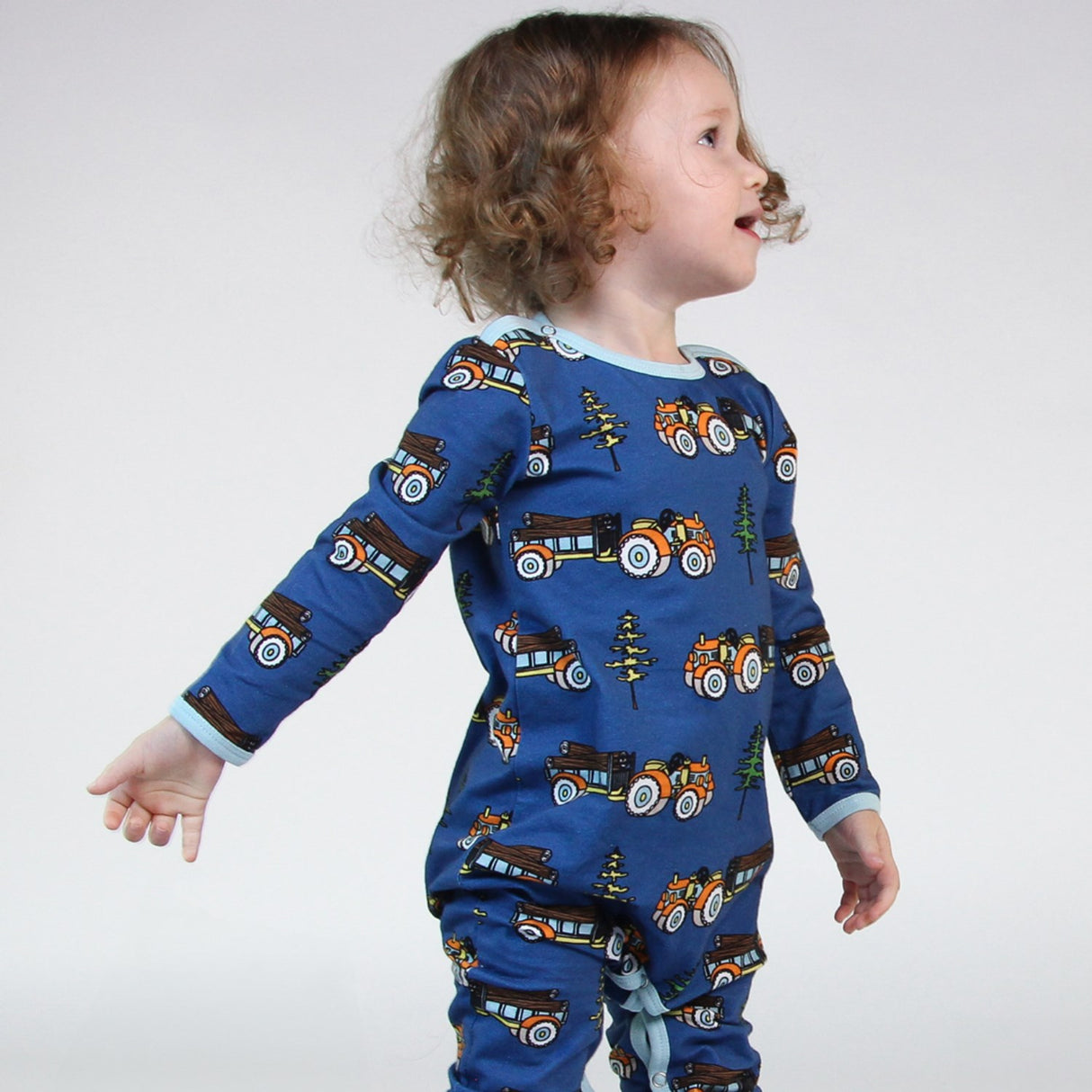 Småfolk Federal Blue Long Sleeve Jumpsuit with Tractor 2