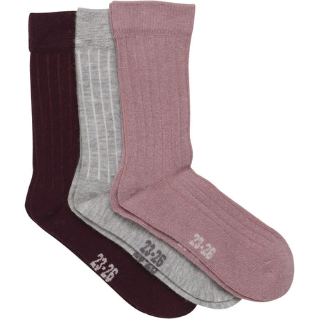 Minymo Burnished Lilac Wool Socks Rib 3-pack