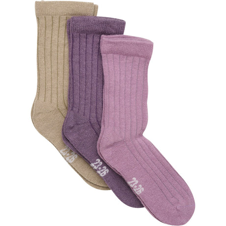 Minymo Orchid Haze Wool Socks Rib 3-pack