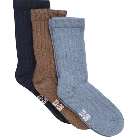 Minymo Dark Navy Wool Socks Rib 3-pack