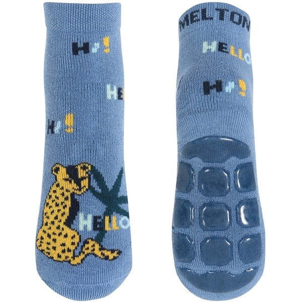 MELTON Leopard Anti-Slip Socks Denim Blue