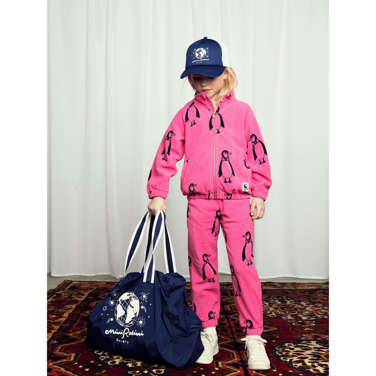 Mini Rodini Pink Penguin Fleece Pants 2