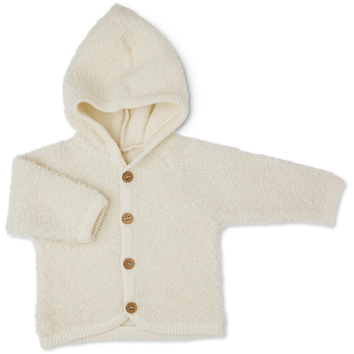 Smallstuff Off White Cardigan Bouclé Merino Wool With Buttons And Hood