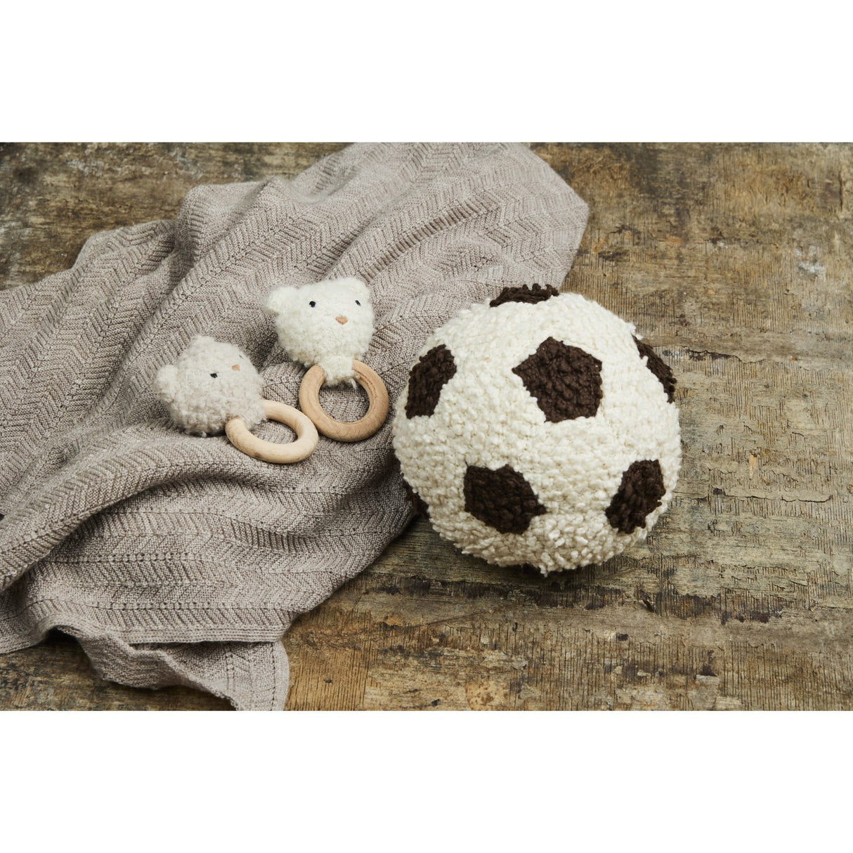 Smallstuff Off White Rattle Bear Bouclé Merino Wool