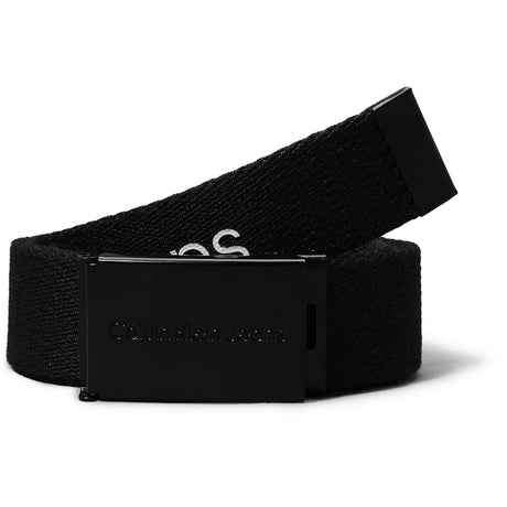 Calvin Klein Ck Black Canvas Logo Metallic Buckle Belt