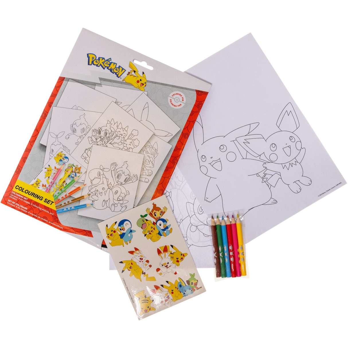 Euromic Pokémon Coloring Set with Coloring Sheet and 6 Pointed Colored Pencils