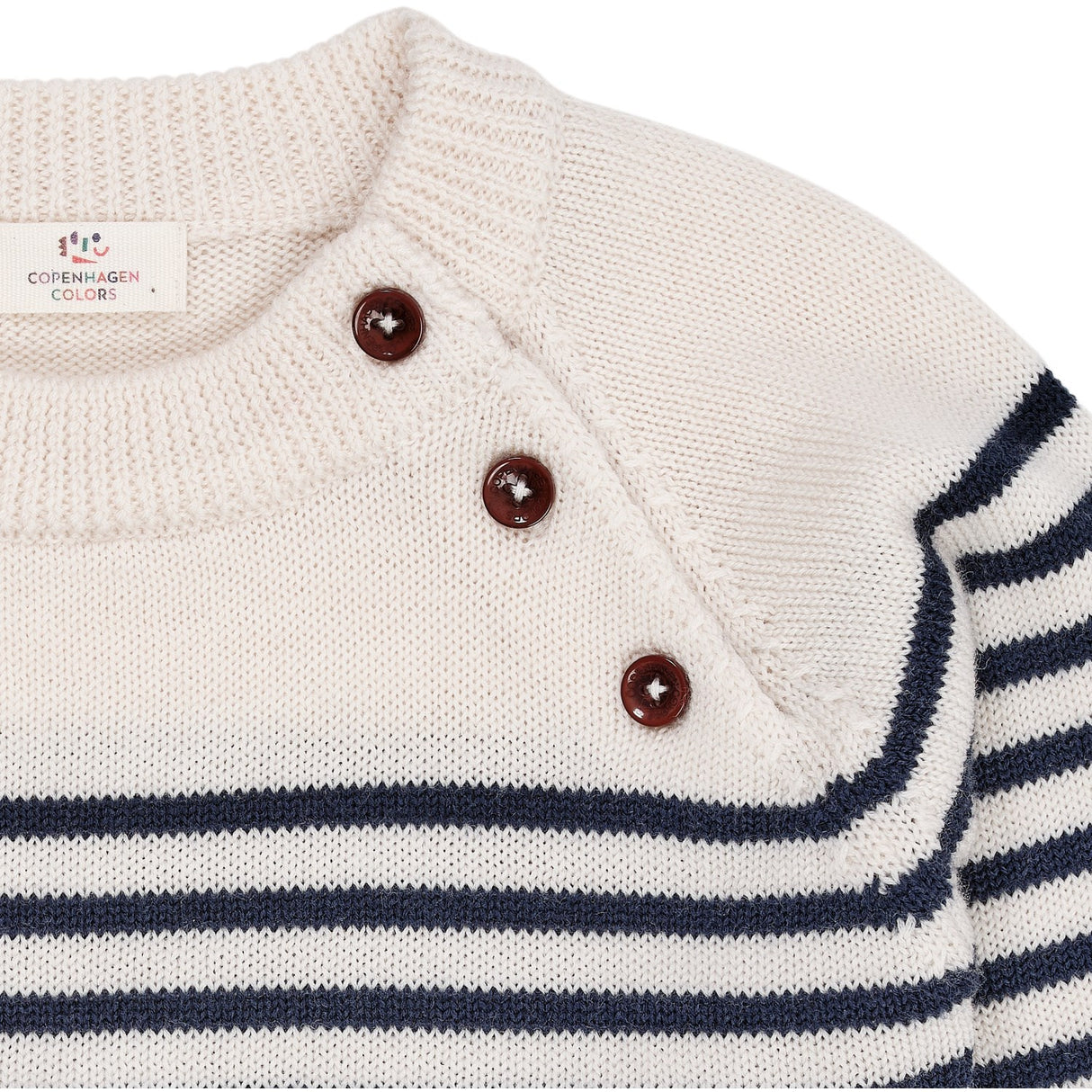 COPENHAGEN COLORS Cream/Navy Stripe Merino Classic Striped Pullover 2