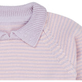 COPENHAGEN COLORS Lavender/Soft Pink Stripe Merino Striped Blouse W. Collar 3