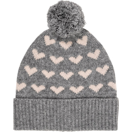 COPENHAGEN COLORS Grey Mel/Taupe Combi Cashmere Beanie W. Hearts & Pompom