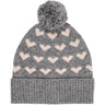 COPENHAGEN COLORS Grey Mel/Taupe Combi Cashmere Beanie W. Hearts & Pompom