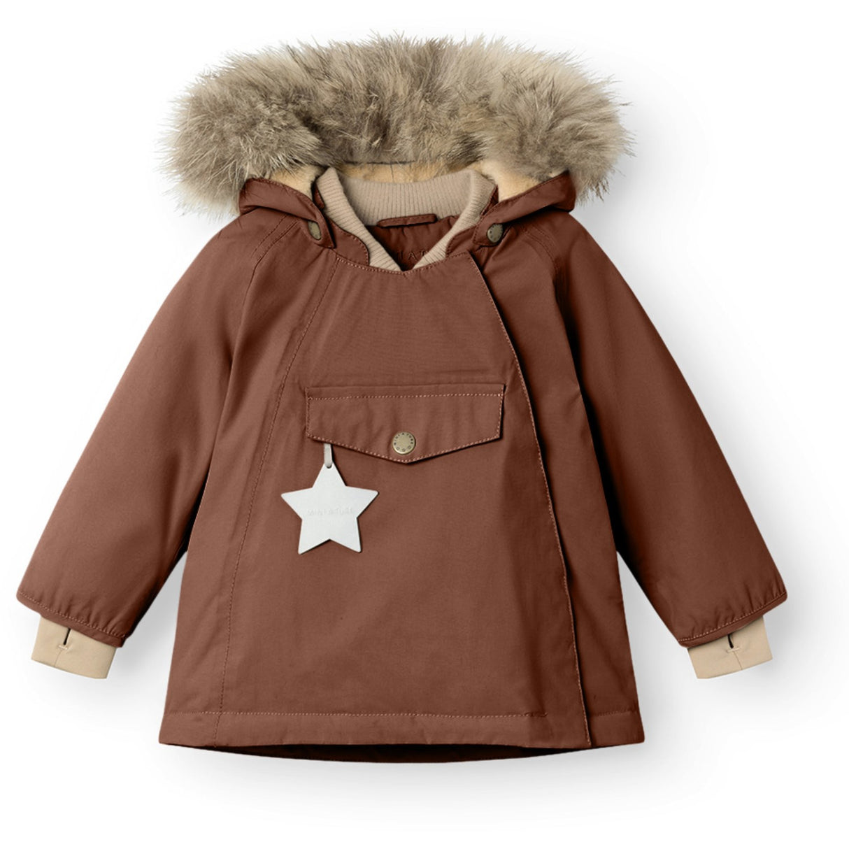 Mini A ture Rootbeer brown Wang Fleece Winter jacket w. Fur