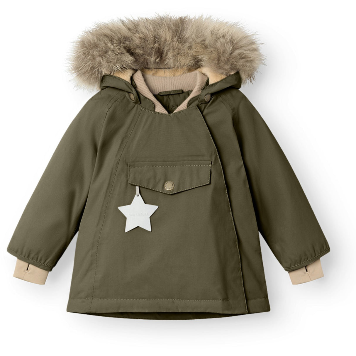 Mini A ture Olive night Wang Fleece Winter Jacket w. Fur