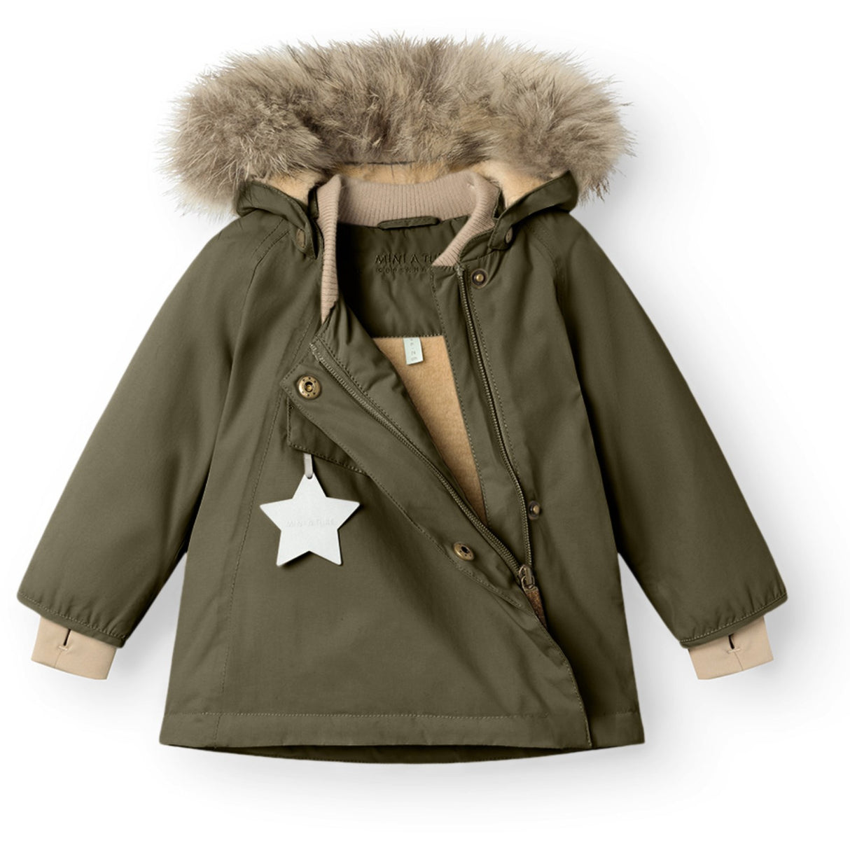 Mini A ture Olive night Wang Fleece Winter Jacket w. Fur