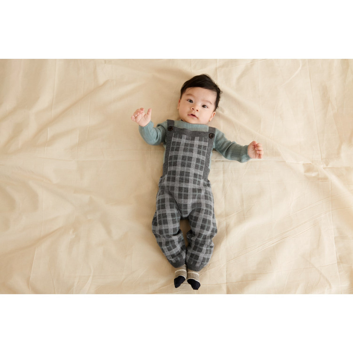 FUB Grey Melange Baby Checked Overalls 3