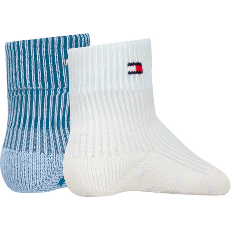 Tommy Hilfiger Light Blue Baby Socks 2-pack Fold Over Rib