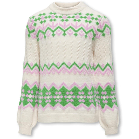 kids ONLY Cloud Dancer Bonbon/Island Green Annabelle Pullover Knit