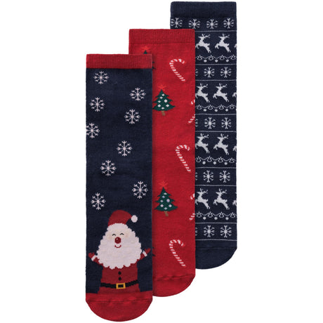 Name It Dark Sapphire Jester Red Richristmas 3-pack Socks