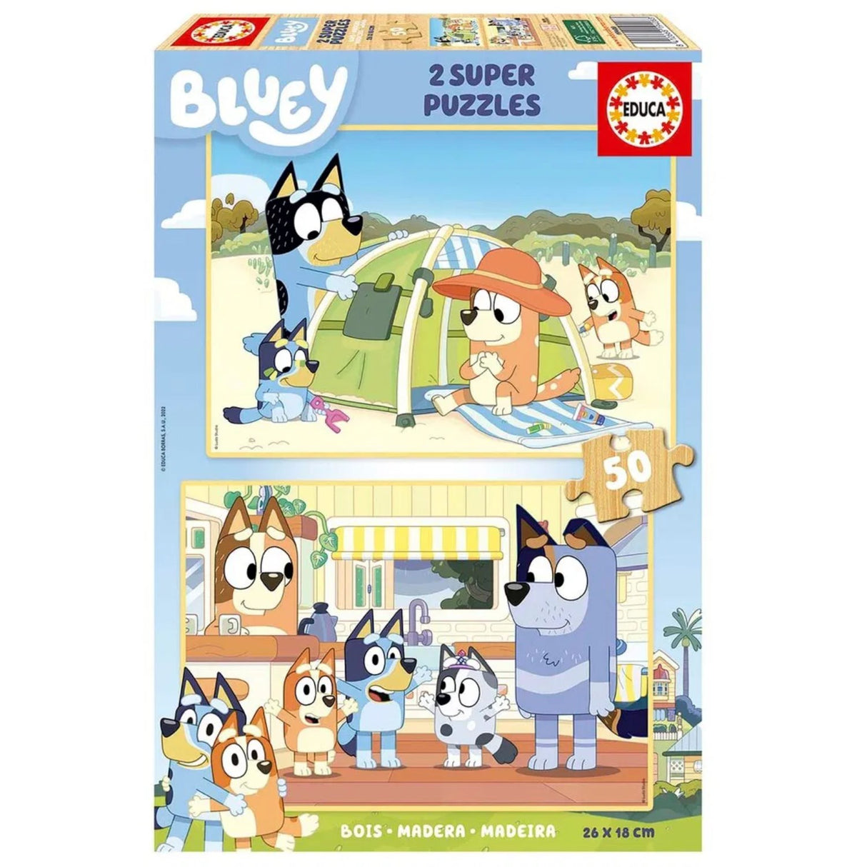 Educa  Puzzle Bluey 2 X 50 Brikker, Wood