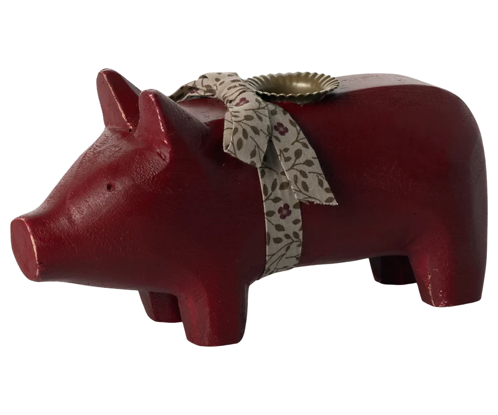 Maileg  Candle holder, Medium pig - Red