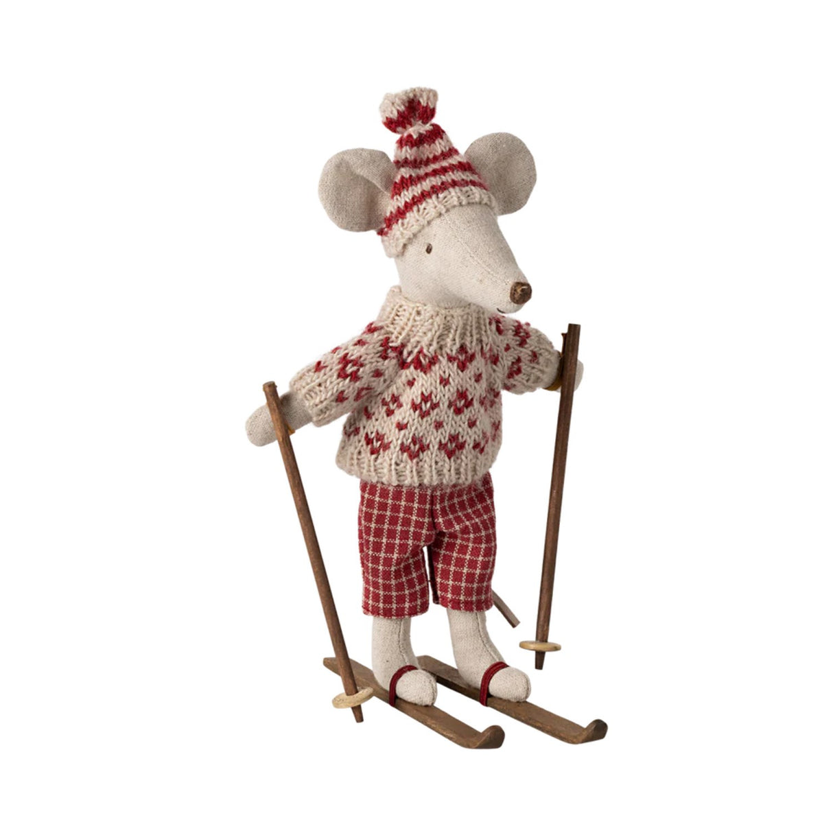 Maileg Winter mouse with ski set, Mum - Red